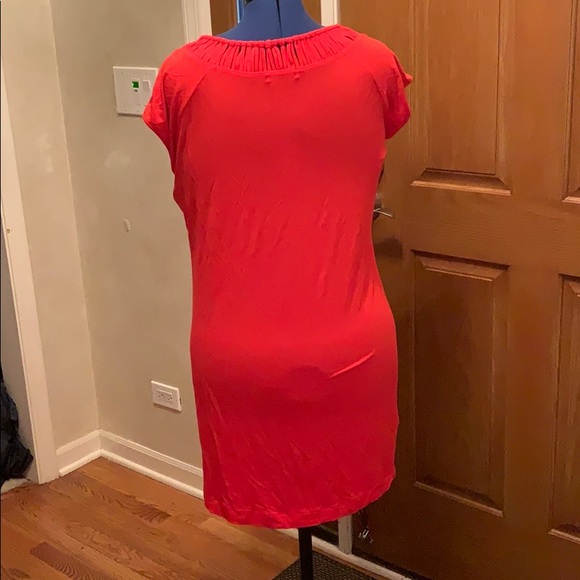 Cute Orange T-shirt like Knit Material Dress - Picture 4 of 5